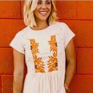 Roolee White Dress with Yellow Sunflowers